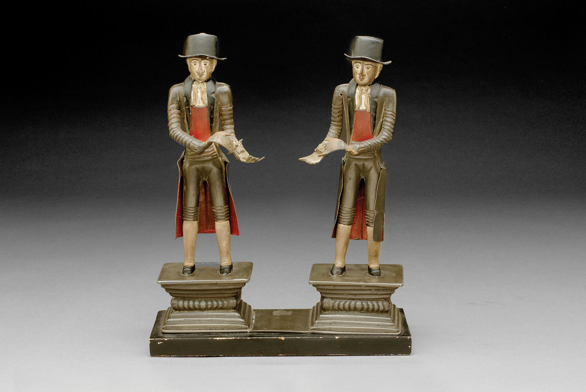 Appraisal: PAIR OF RARE CHINA TRADE PAINTED PEWTER FIGURES OF WESTERN