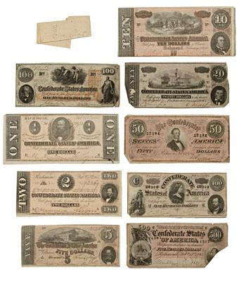 Appraisal: face value Confederate currency one note Type large corner loss