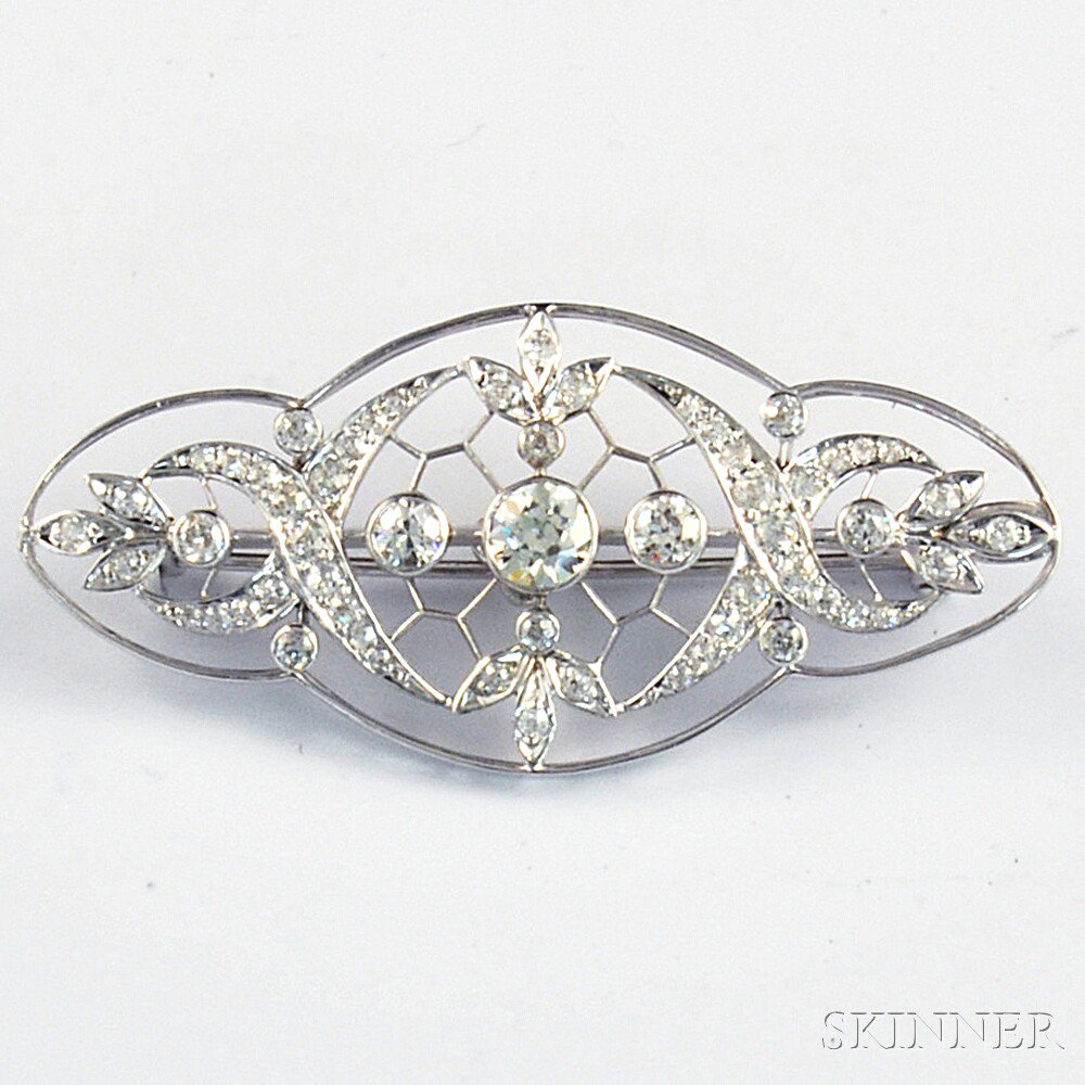 Appraisal: Edwardian Platinum and Diamond Brooch set with old European- and