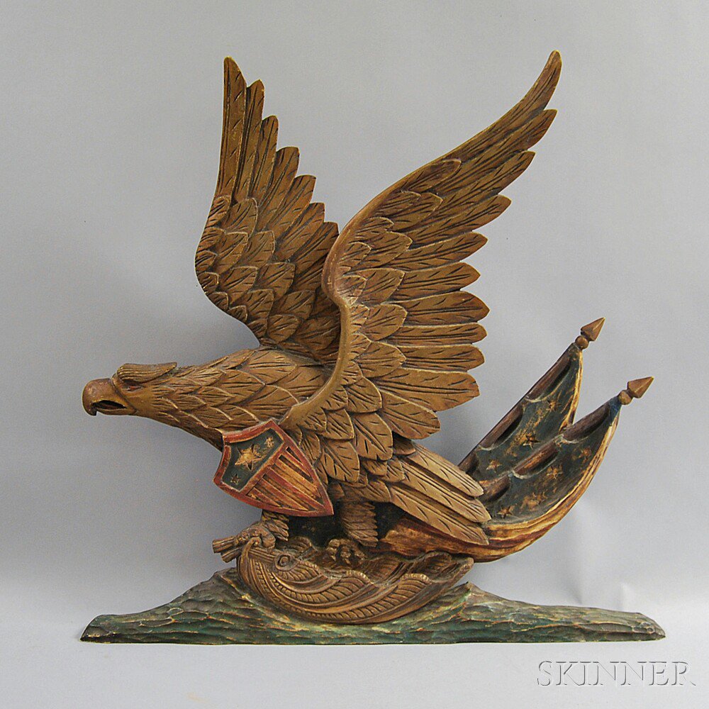 Appraisal: Carved and Painted Wood Eagle th century the spreadwing eagle