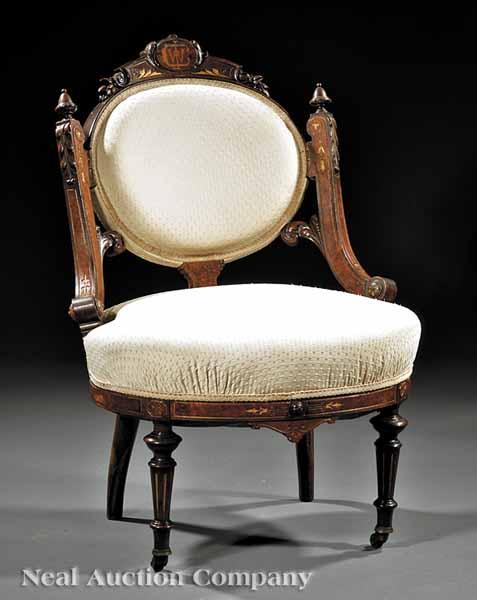 Appraisal: A Steamboat American Renaissance Inlaid and Gilt-Decorated Rosewood Side Chair