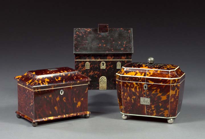 Appraisal: William IV Silver-Mounted Tortoiseshell and Bone Double-Compartment Tea Box of