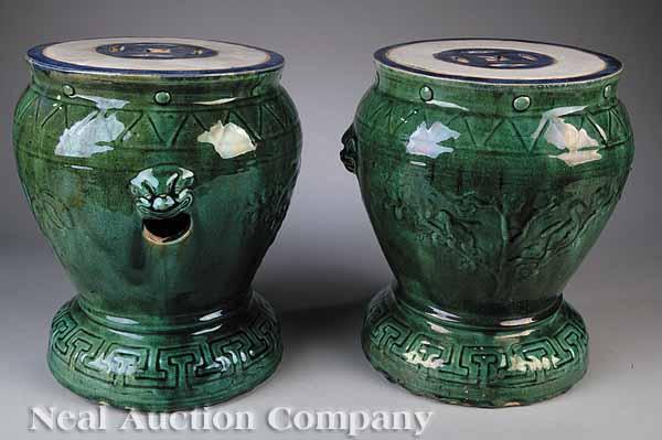 Appraisal: A Pair of Chinese Baluster Form Garden Seats the sea-green