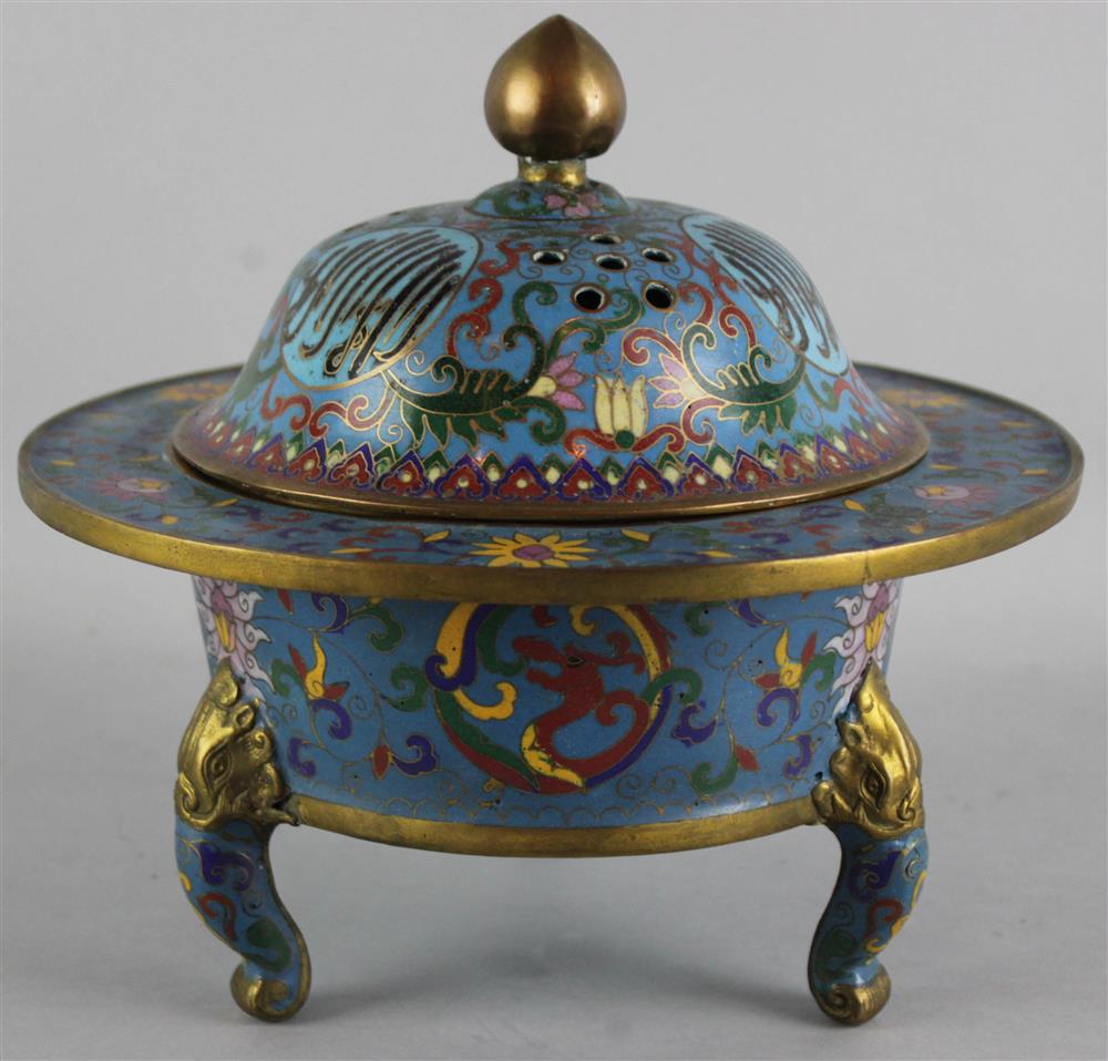 Appraisal: CHINESE CLOISONNE ENAMEL TRIPOD CENSER FOR THE ARAB MARKET LATE