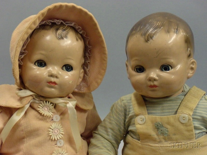 Appraisal: Effanbee Composition and Cloth Twin Dolls with closed mouths flirty