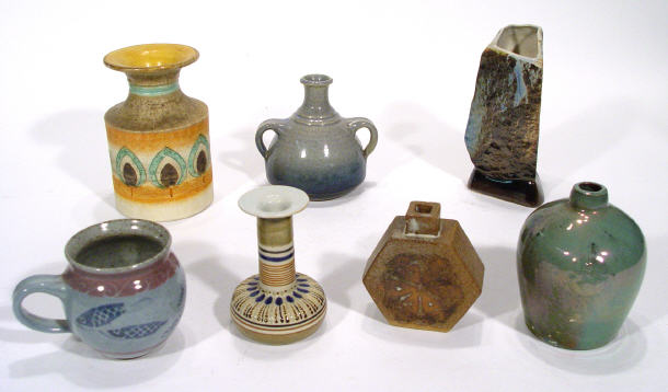 Appraisal: Seven Studio Pottery vases with hand painted and glazed decorations