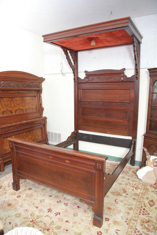 Appraisal: VICTORIAN CANOPY BED Walnut with half canopy and paneled and