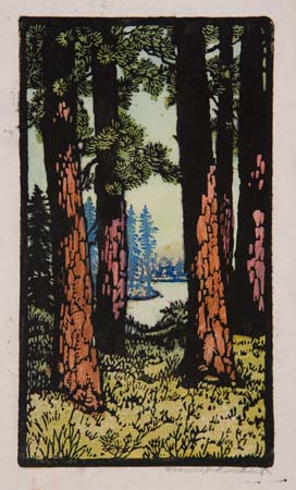 Appraisal: FRANCES GEARHART Redwood Forest Color woodcut on Japan paper x