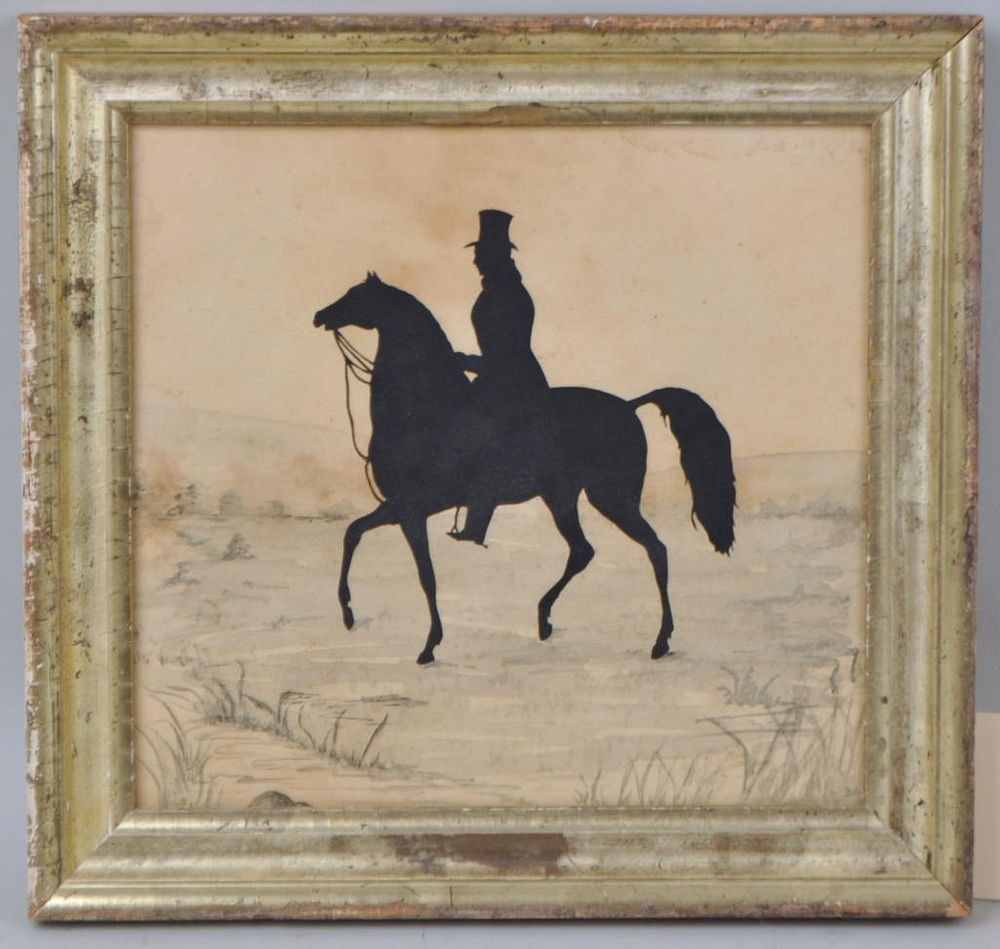 Appraisal: Folk Art Framed Silhouette Horse Rider with gouache painted details