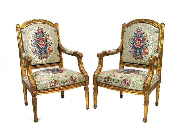 Appraisal: A pair of Louis XVI style gilt decorated and upholstered