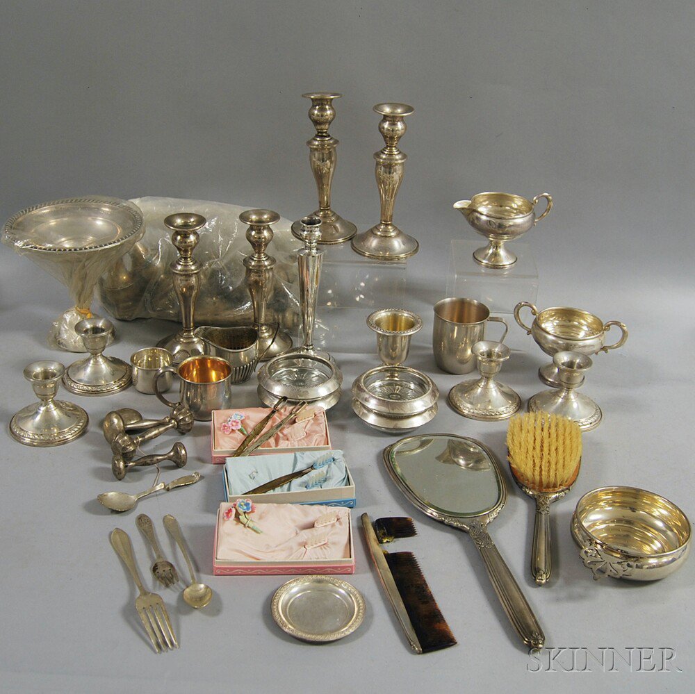 Appraisal: Large Group of Silver and Silver-plated Tableware and Vanity Items