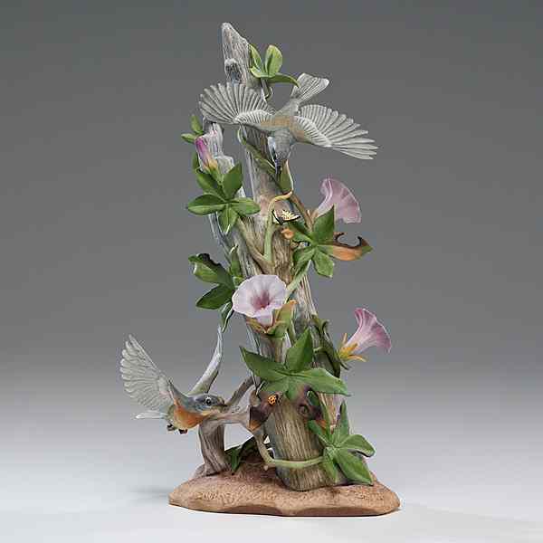 Appraisal: Boehm Parula Warblers American A painted porcelain Boehm sculpture of