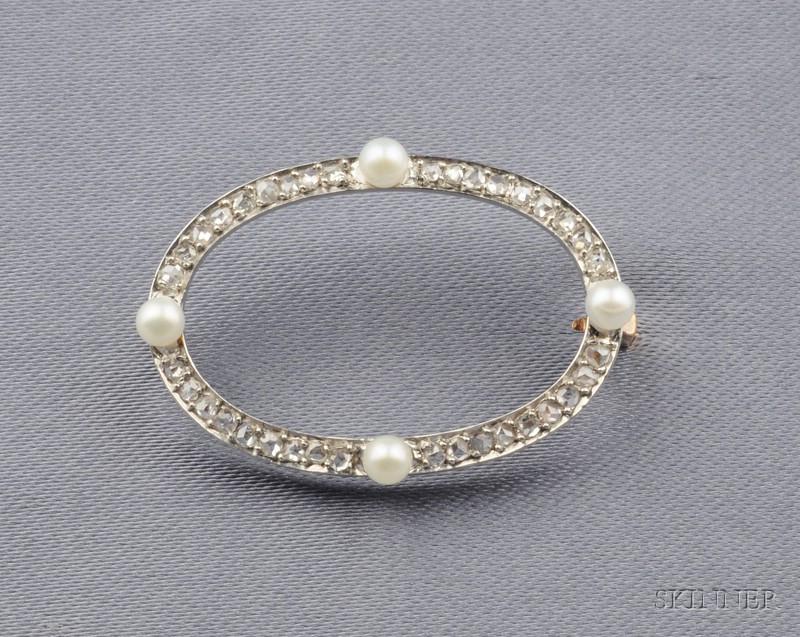 Appraisal: Edwardian Seed Pearl and Diamond Circle Brooch France designed as