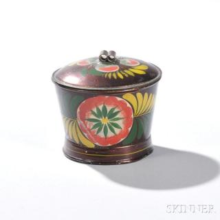 Appraisal: Painted Tinware Lidded Sugar Bowl Pennsylvania c - decorated with