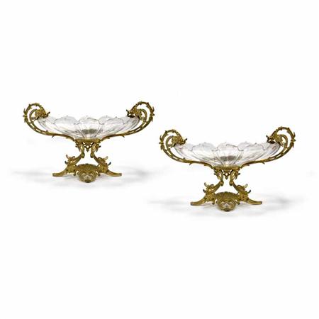 Appraisal: Pair of Gilt-Bronze and Cut Glass Two-Handled Centerpieces Estimate -