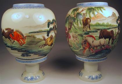 Appraisal: Pair of Chinese famille rose porcelain lanterns on standsrepublic period