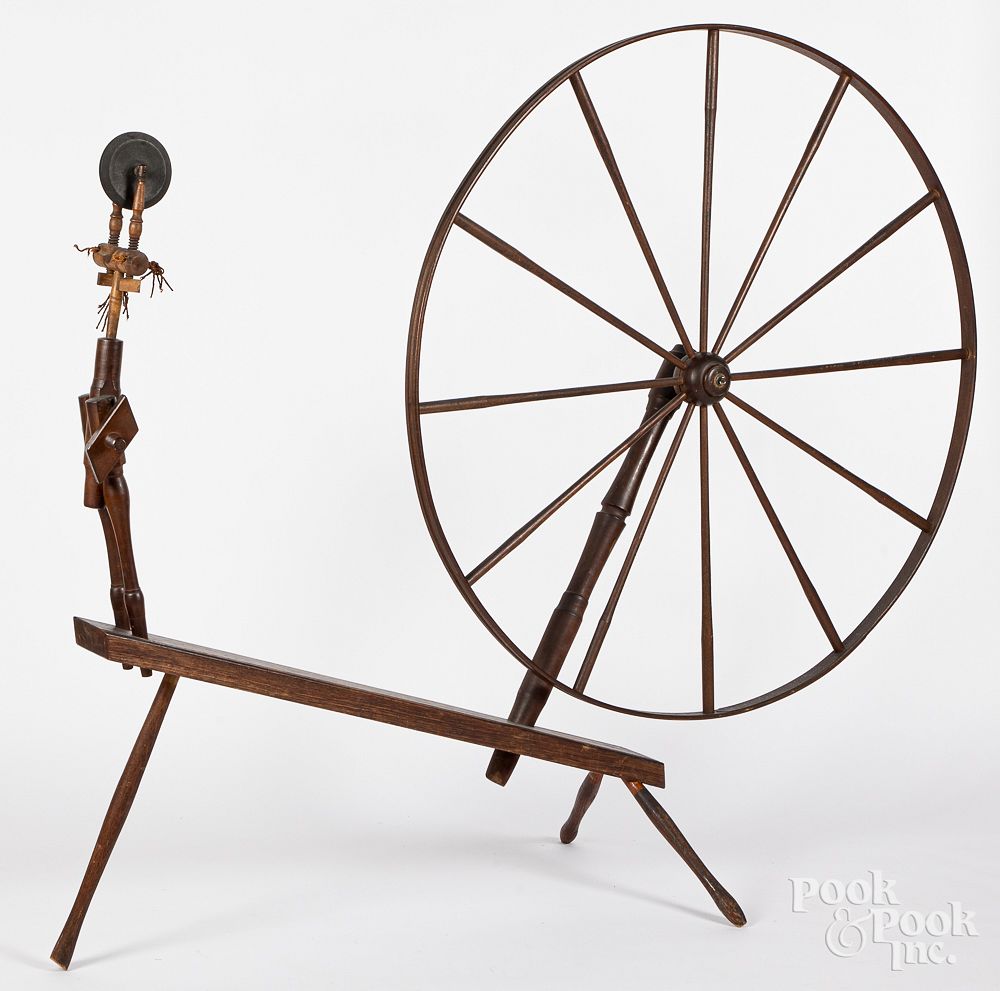 Appraisal: Large spinning wheel Large spinning wheel early th c h