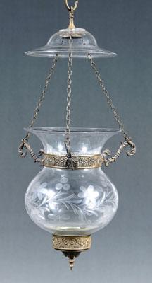 Appraisal: Brass mounted hall lantern intaglio cut floral and leaf decoration