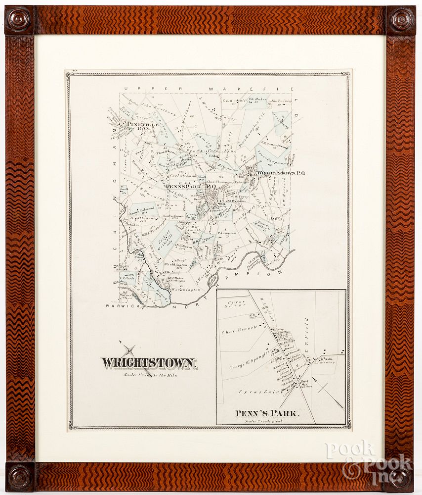 Appraisal: Map of Wrightstown PA in a custom painted frame Map