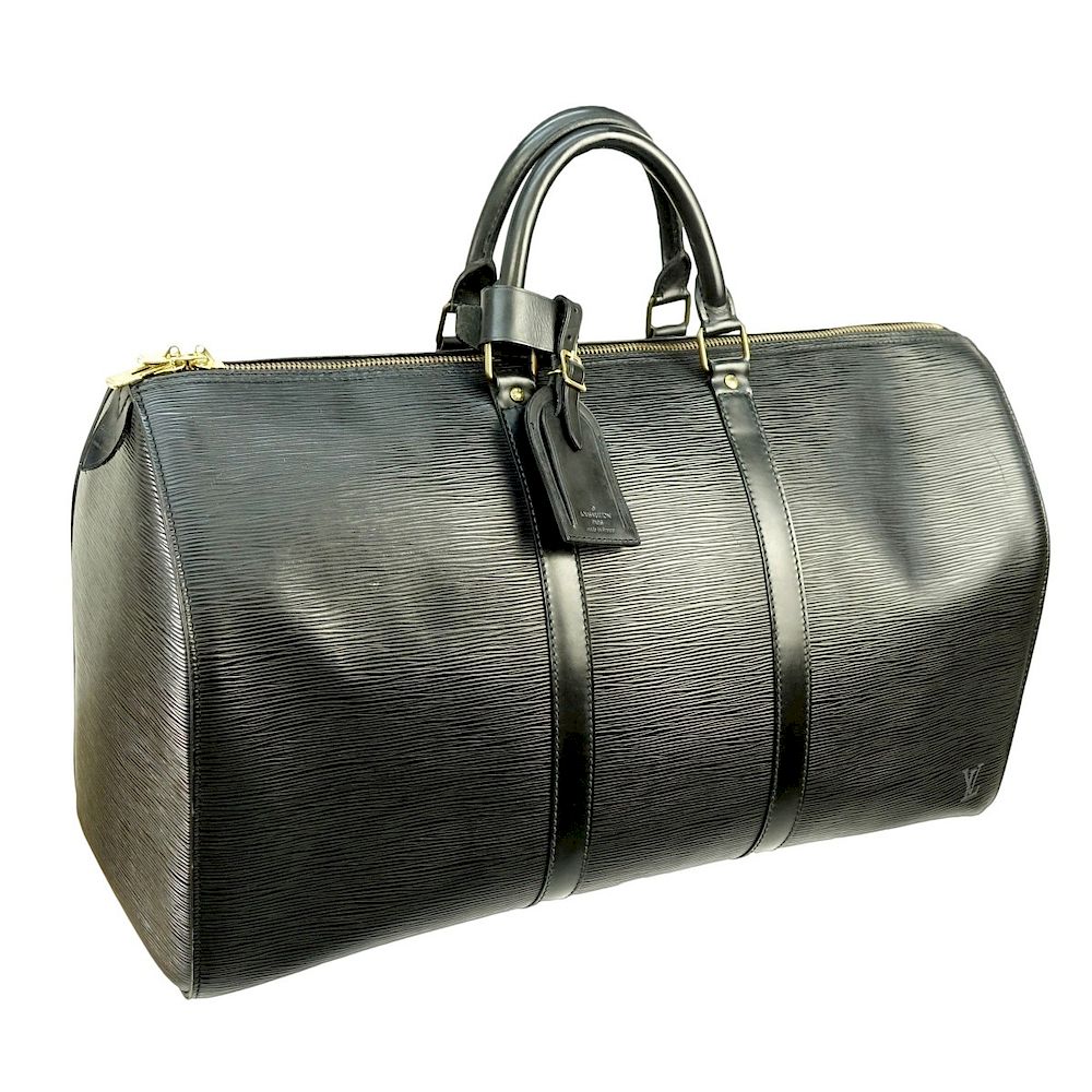 Appraisal: Louis Vuitton Black Epi Leather Keepall Louis Vuitton Black Epi