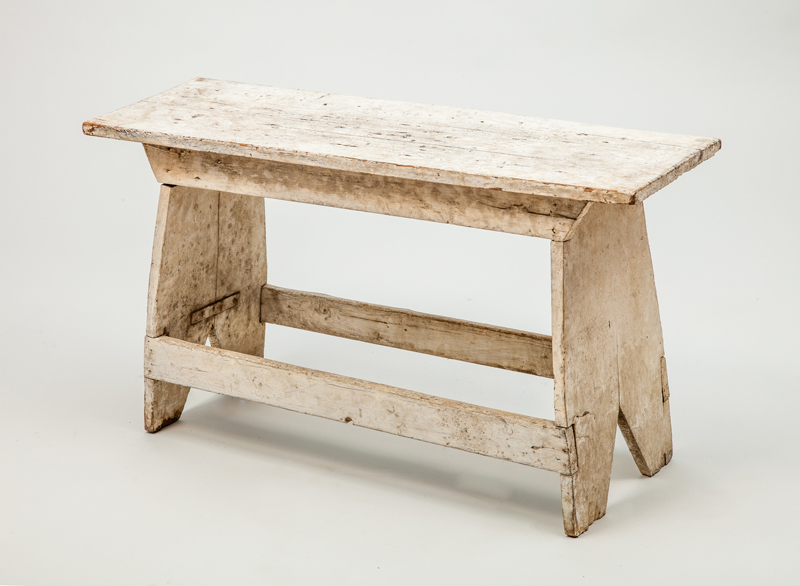 Appraisal: WHITE PAINTED TRESTLE BENCH x x in From the Collection