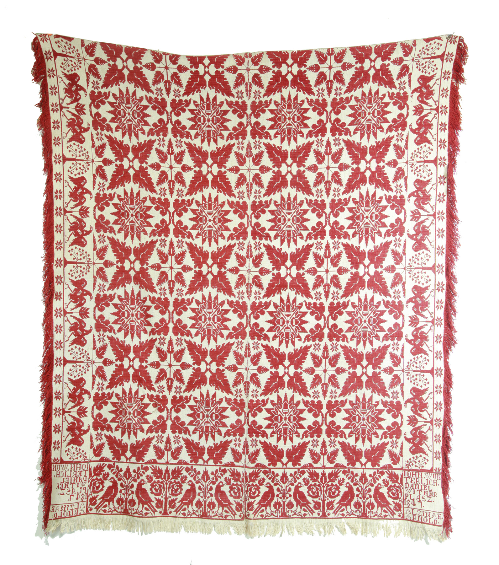 Appraisal: OHIO JACQUARD COVERLET Woven by John Wunterlich Summit County wool