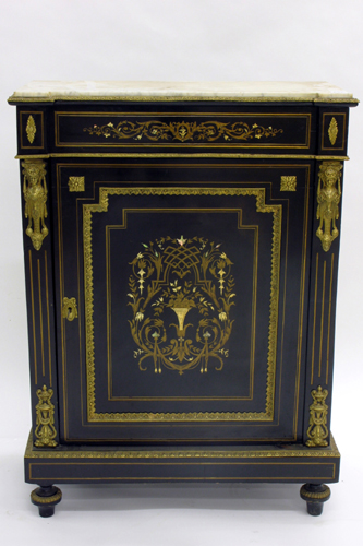 Appraisal: NAPOLEON III EBONIZED INLAID AND ORMOLU-MOUNTED SIDE CABINET French mid