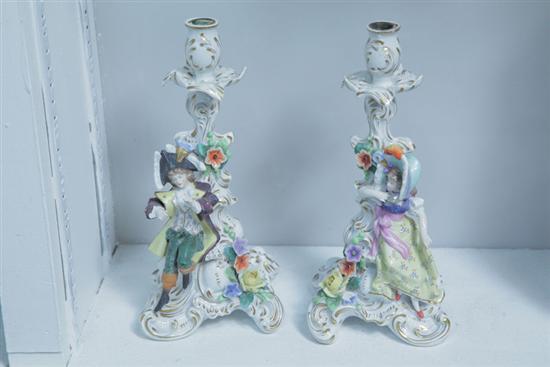 Appraisal: PAIR OF SITZENDORF FIGURAL CANDLESTICKS Depicting a man and woman