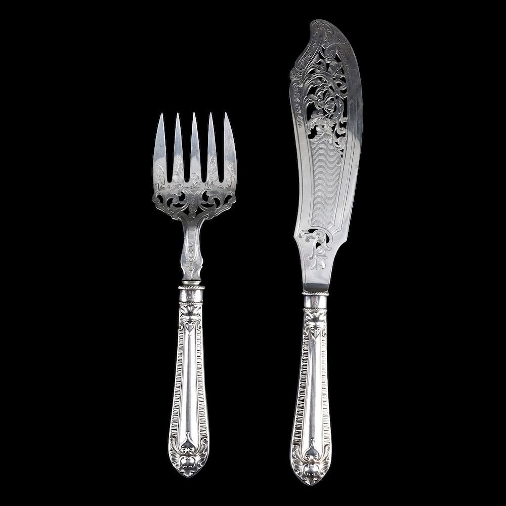 Appraisal: Harrison Brothers Howson Silver Fish Carving Set Harrison Brothers Howson