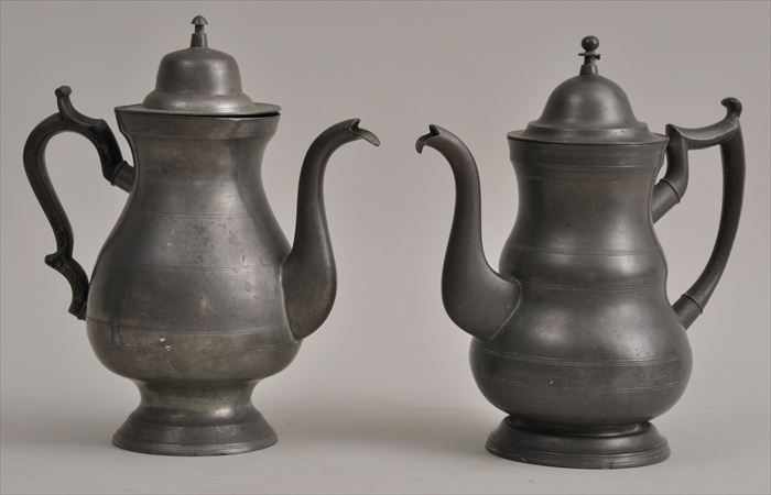 Appraisal: TWO AMERICAN PEWTER FOOTED COFFEE POTS Marked Boardman New York