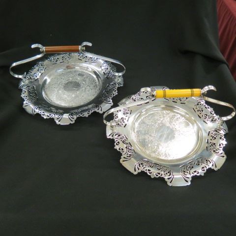 Appraisal: Farberware Dessert Trays with Basket Handles one silverplate other chrome