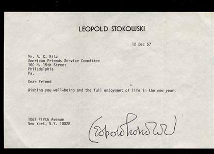 Appraisal: pieces Typed Notes Signed Stokowski Leopold New York Dec Dec