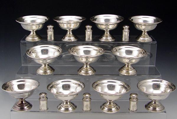 Appraisal: STERLING SHERBERT DISHES AND SHAKERS To include weighted sterling sherbets