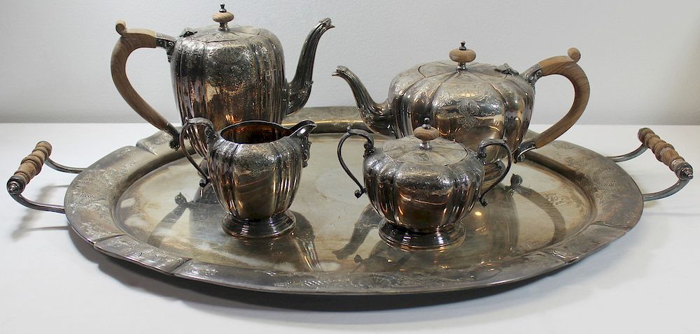 Appraisal: STERLING CJ Vander English Silver Tea Service CJ Vander English