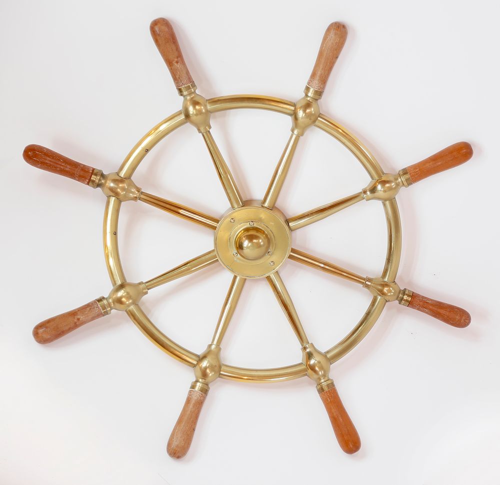 Appraisal: Solid Brass and Wood Handle Yacht Wheel Exclusive on Bidsquare