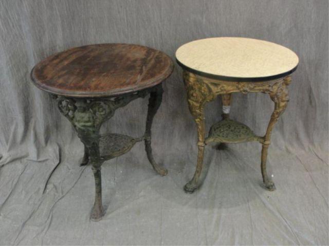 Appraisal: Pair of English Metal Wood Top Tavern Tables with Union