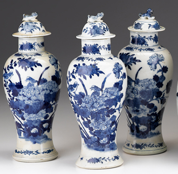 Appraisal: Three piece Chinese Export porcelain blue and white garniture late