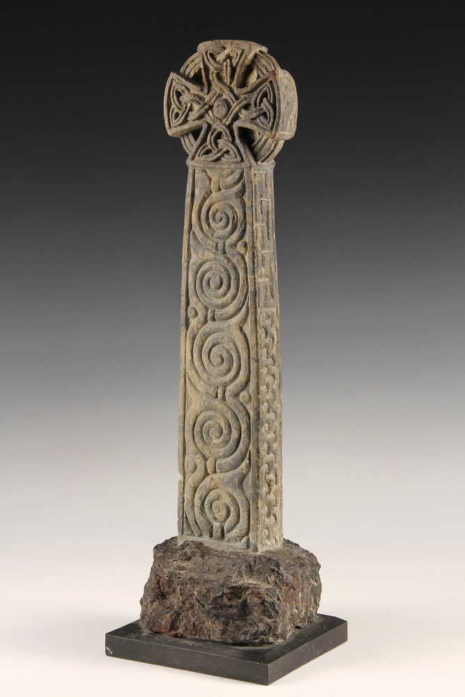 Appraisal: STONE CELTIC CROSS - Welsh Carved Stone Cross in grey-green