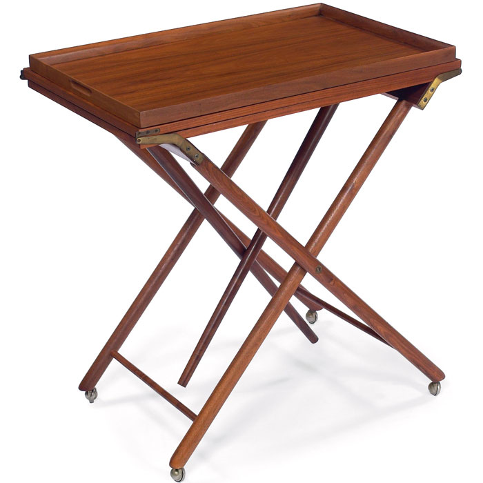 Appraisal: Baker serving cart walnut removable tray flip-top opens to triple