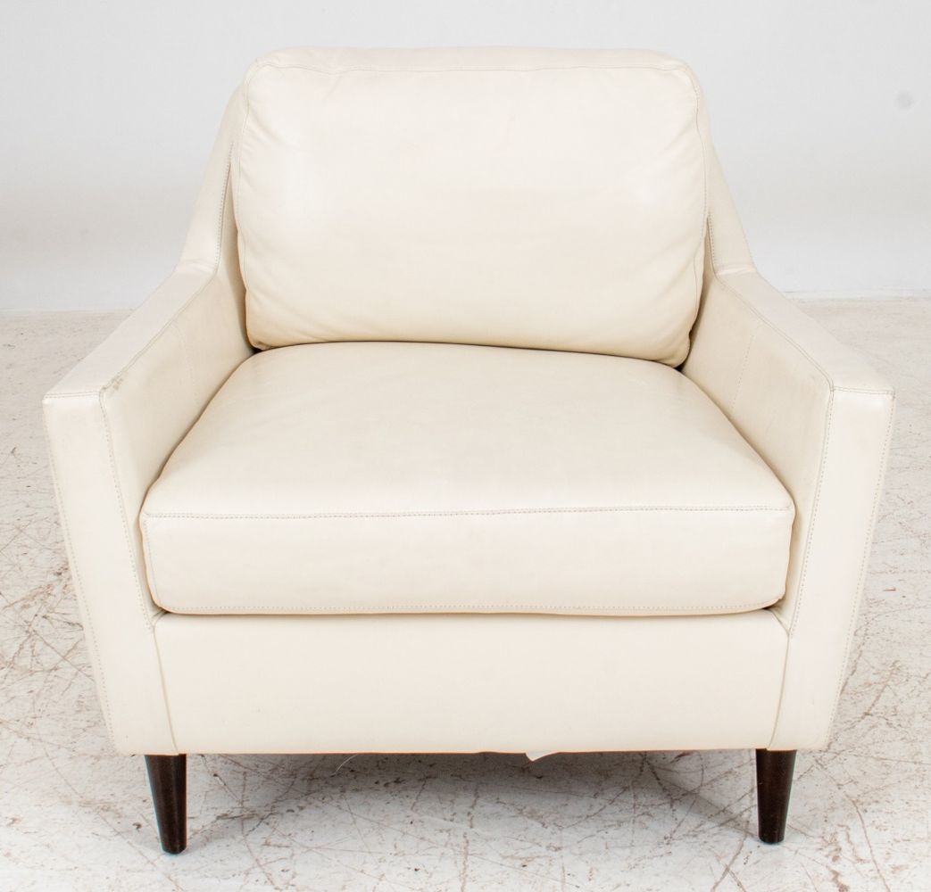 Appraisal: WEST ELM WHITE LEATHER UPHOLSTERED ARM CHAIR West Elm white