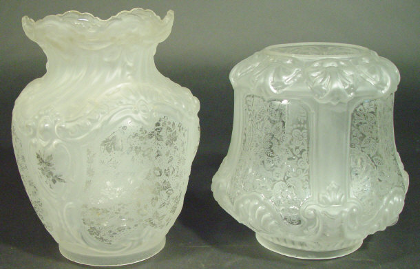 Appraisal: Two Victorian frosted glass lamp shades both etched with flowers