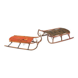 Appraisal: Two Paint Decorated Wood Sleds one stenciled Camilla J H