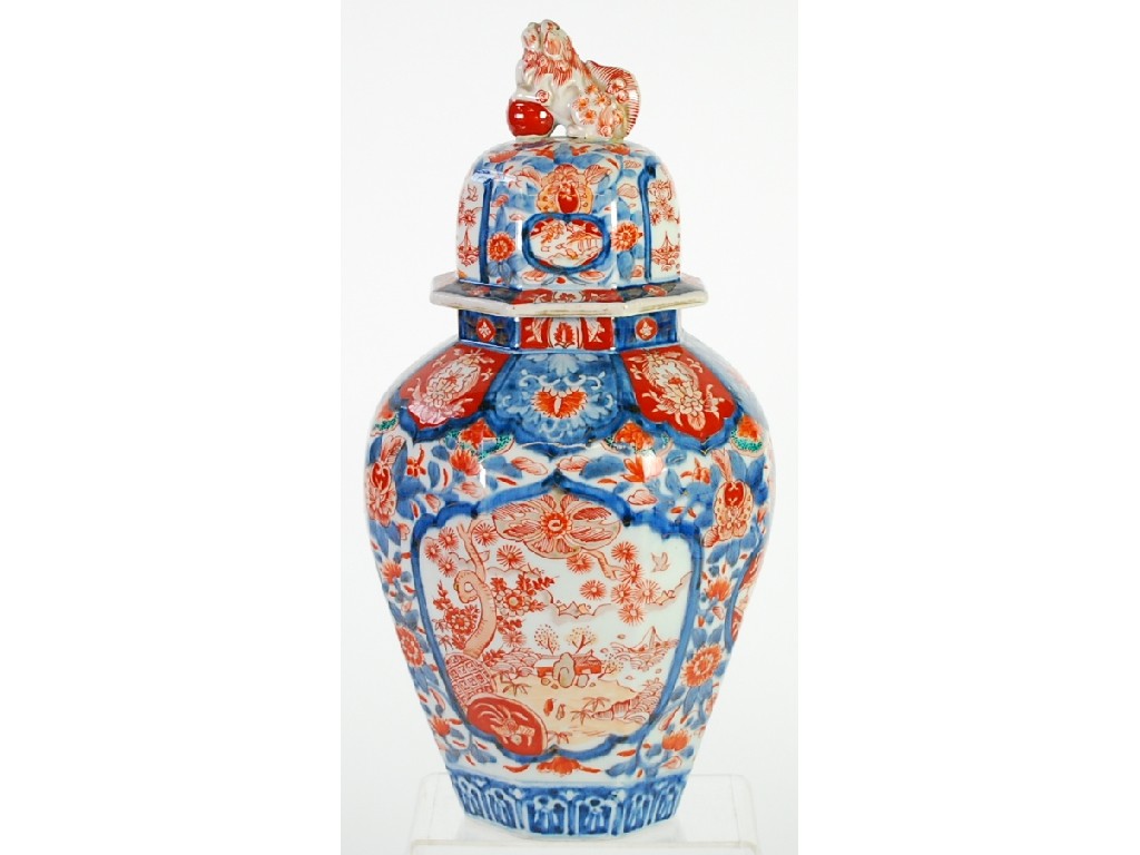 Appraisal: TWENTIETH CENTURY JAPANESE IMARI PORCELAIN JAR AND COVER panelled ovoid