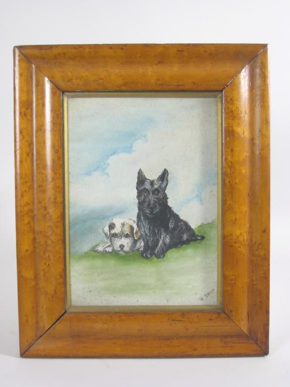 Appraisal: W SMITH Studies of Terriers oil on board signed x