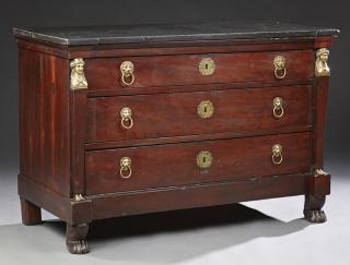 Appraisal: French Empire Style Carved Mahogany Ormolu Mounted Marble Top Commode