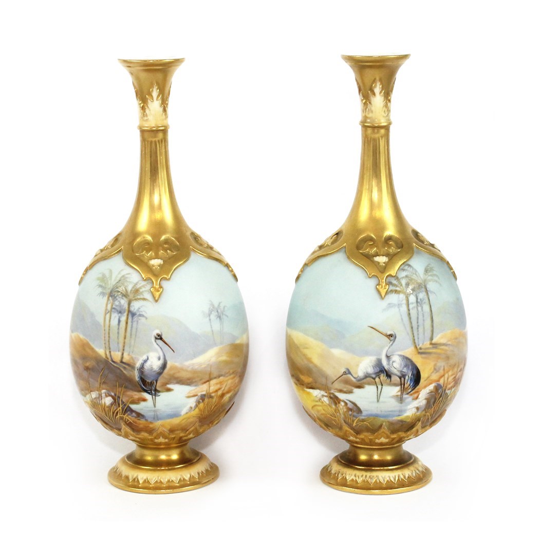 Appraisal: A pair of Royal Worcester vases by Walter Powell date