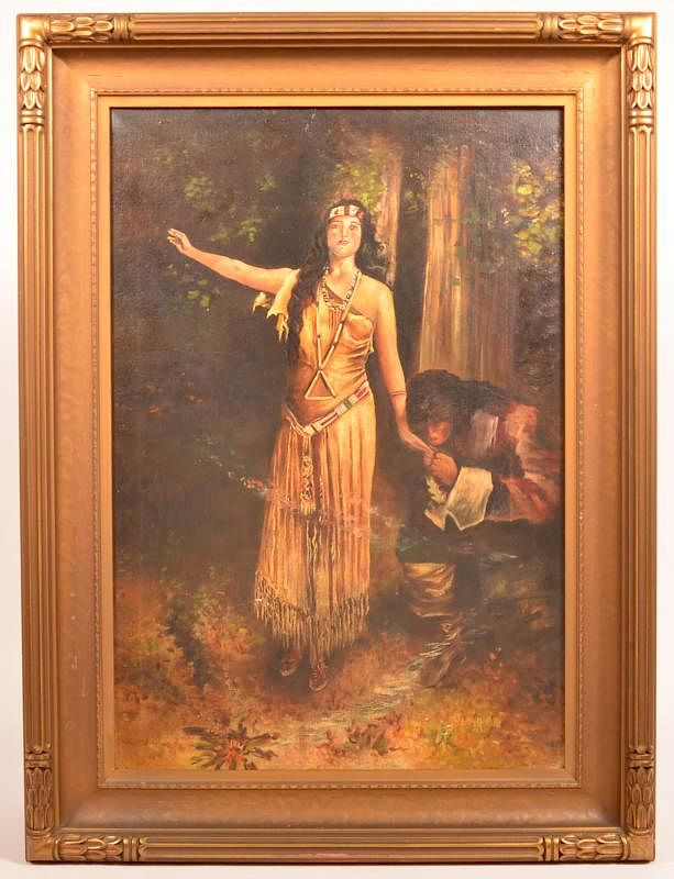 Appraisal: Oil on Canvas Painting Depicting Pocahontas Oil on Canvas Painting