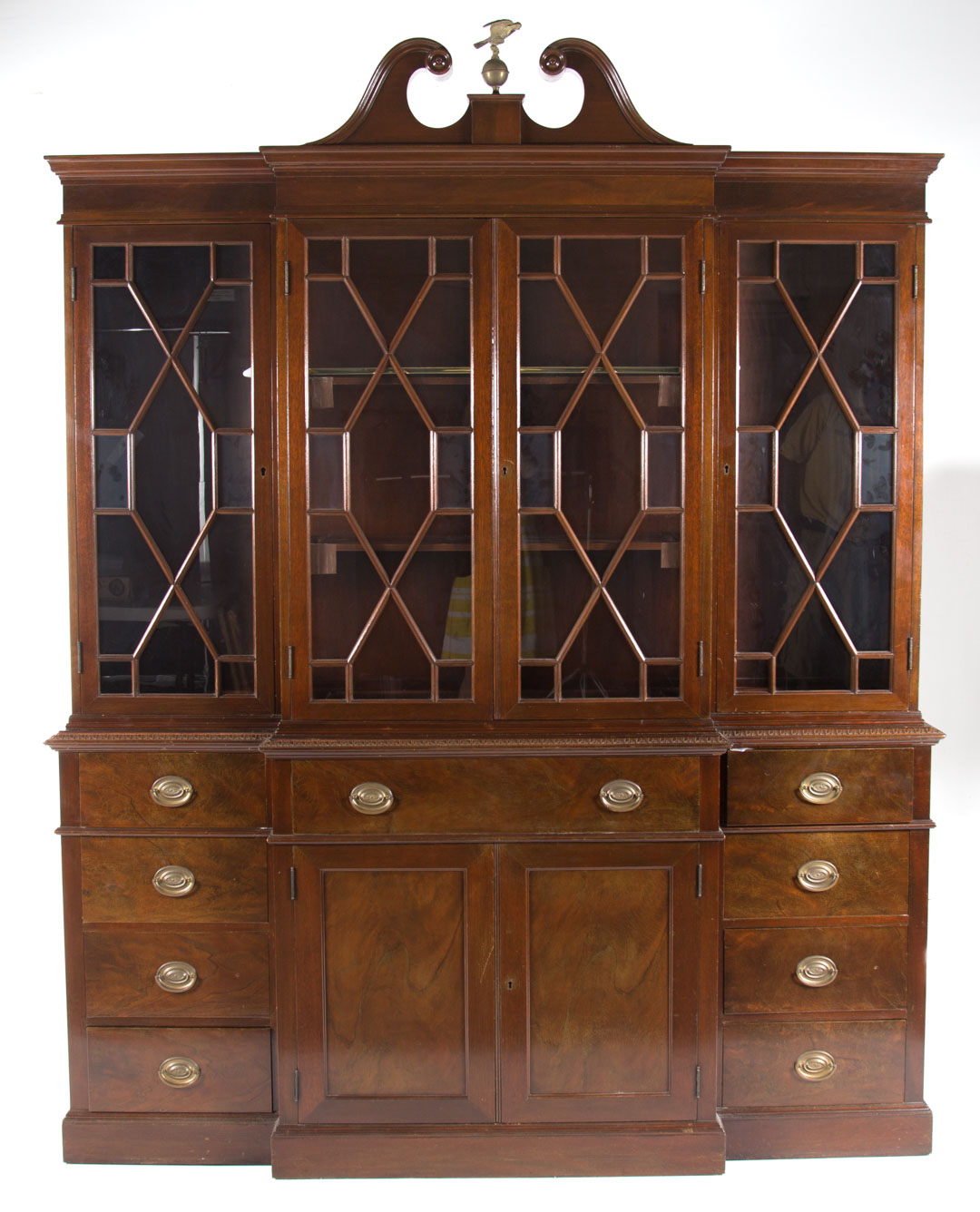 Appraisal: Kittinger George III style mahogany breakfront th century Chippendale style