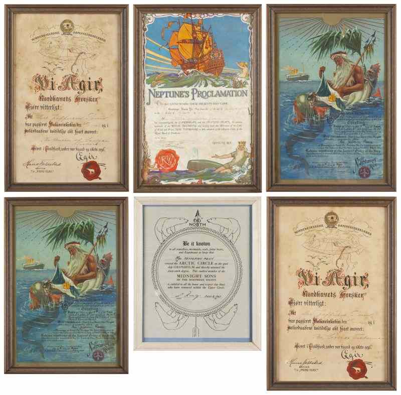 Appraisal: 'Crossing the Line'' ''Neptunus Rex'' Certificatesset of framed certificates from