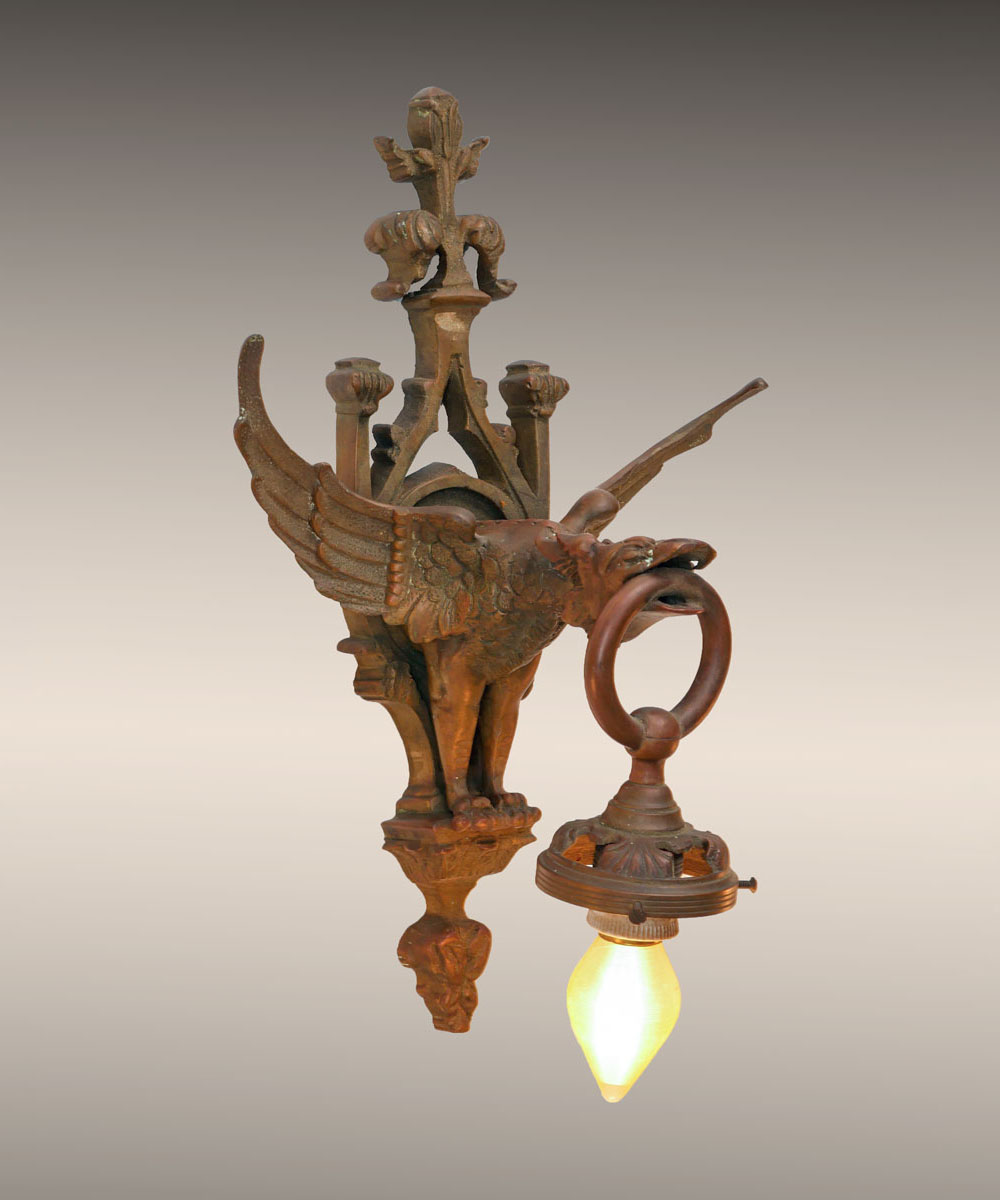 Appraisal: BRONZE GOTHIC VICTORIAN GRIFFIN DRAGON SCONCE Single light gothic sconce